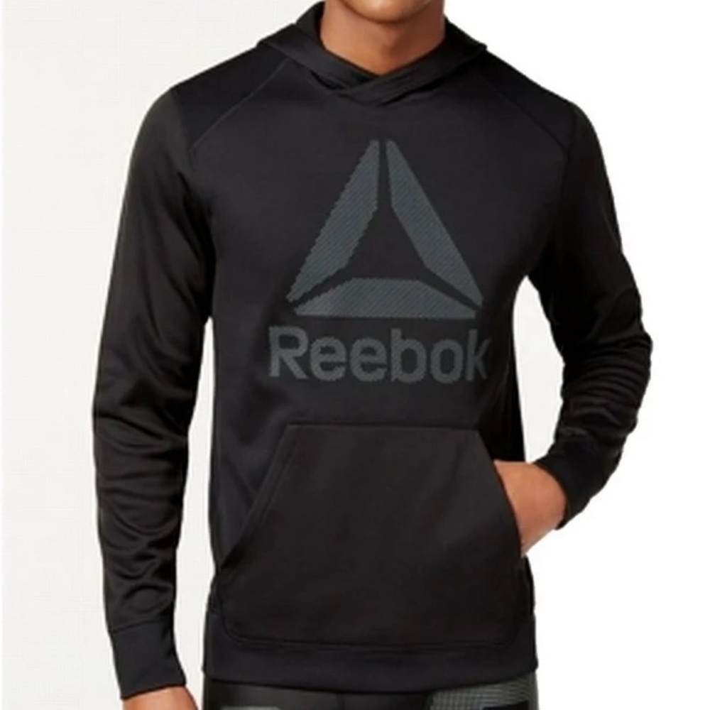 Reebok Men’s Black Speedwick Hooded Logo Print Sweater Size L